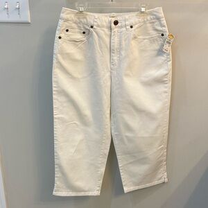 New Talbots Petites White Stretch Cotton Capri Crop Pants 4P